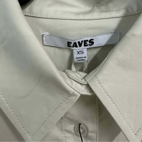 EAVES Bibas Mini Shirt Dress Chalk Cream Button-Up Shirt poplin tie Revolve XS - Picture 7 of 10